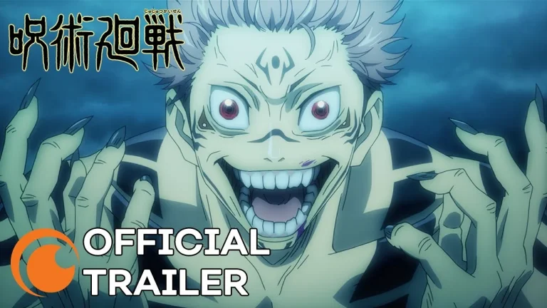 Sukuna grinning in the official Jujutsu Kaisen Season 1 trailer artwork.