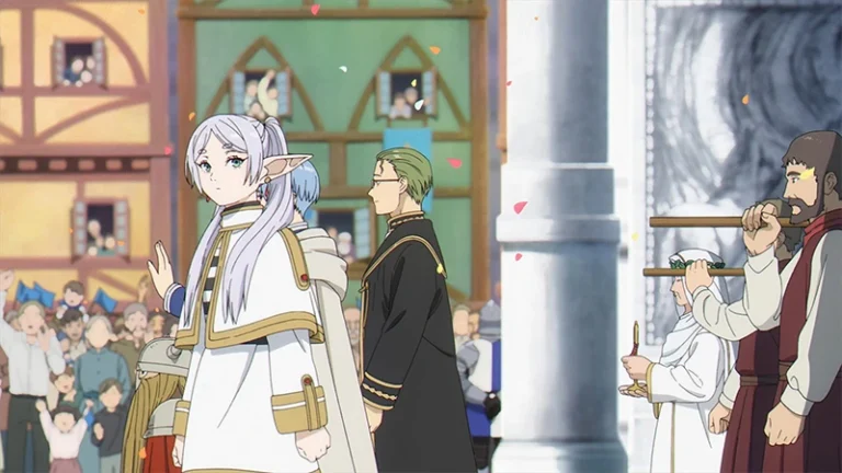 Frieren and her companions returning from their adventure