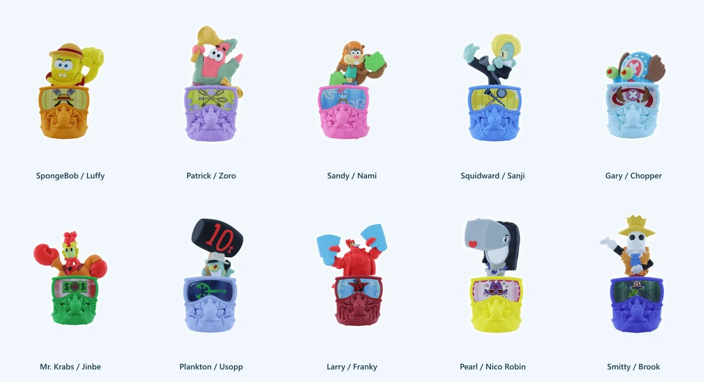 Ten SpongeBob characters paired with members of the Straw Hat crew