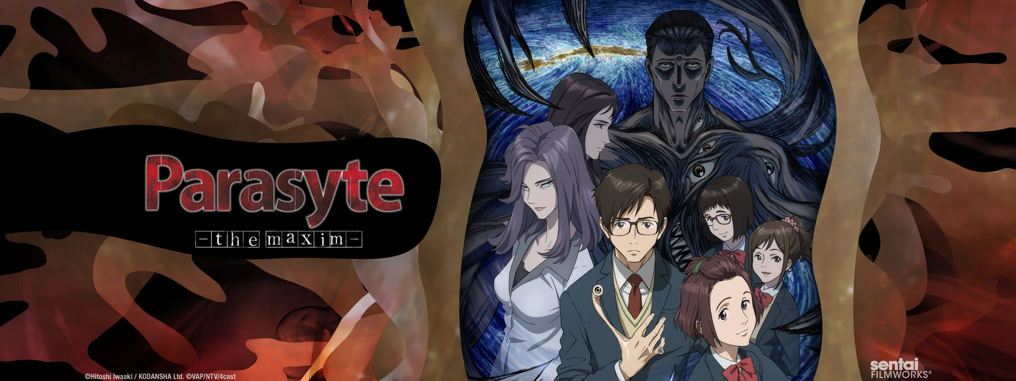Shinichi, Migi and the cast of Parasyte The Maxim in official artwork