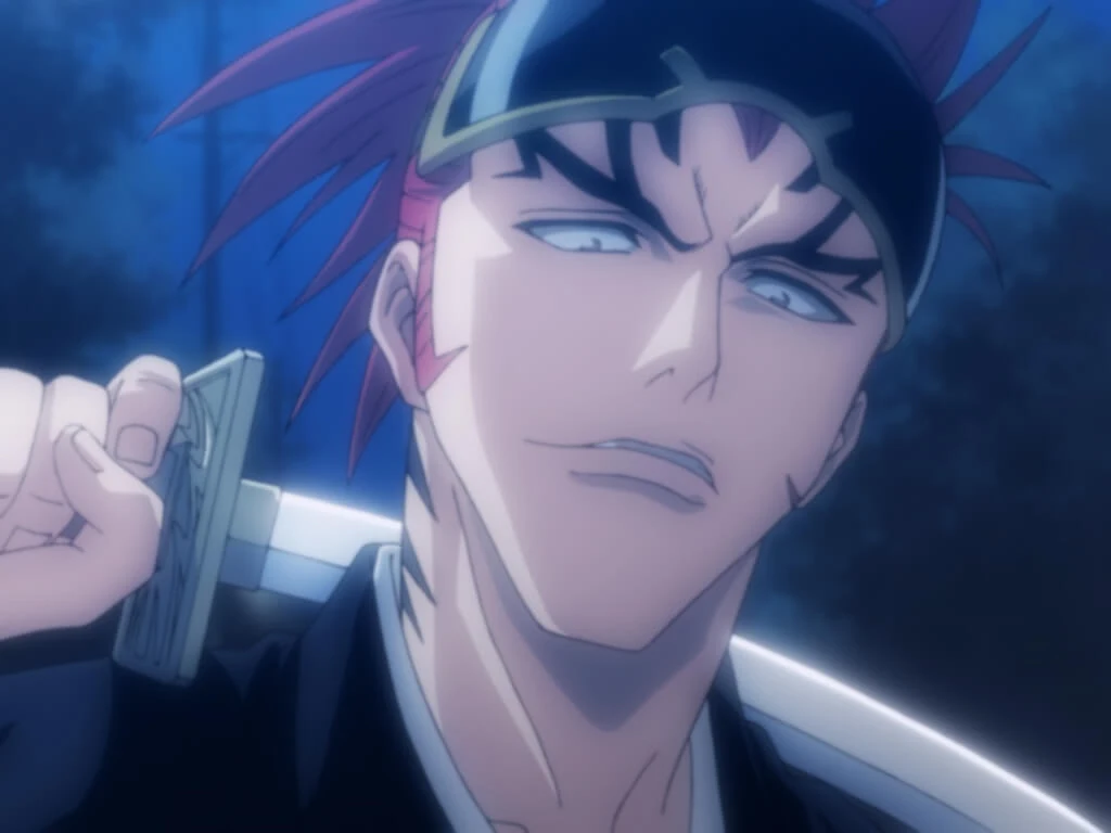 Renji holding his sword in the original Bleach anime
