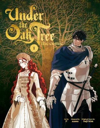 Maxi and Riftan beneath branches on the Under the Oak Tree volume 1 cover, labeled The Comic.
